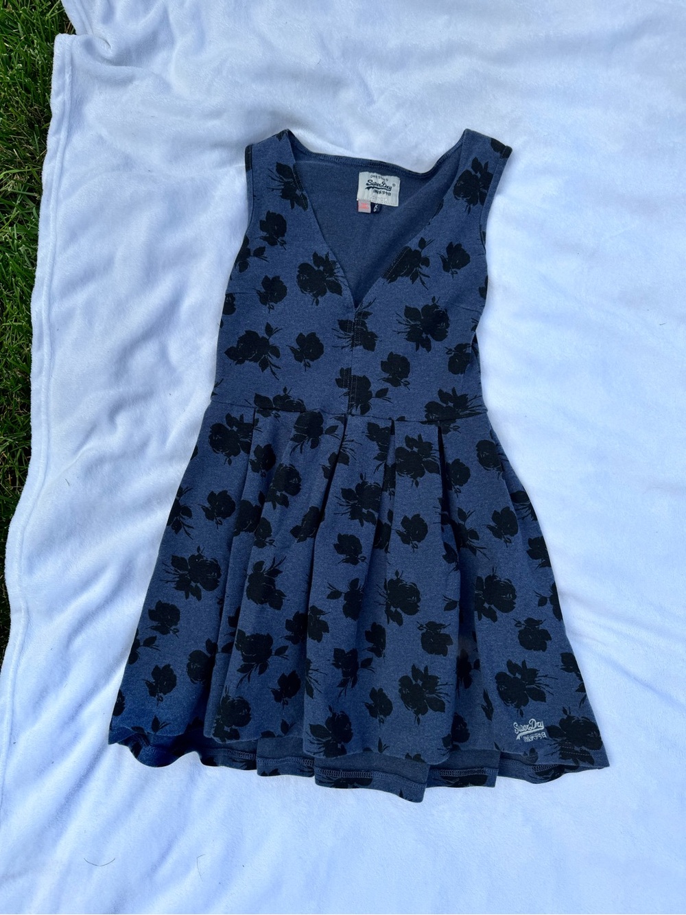 SuperDry & Co Justice Navy and Black Floral Fit-and-Flare Dress